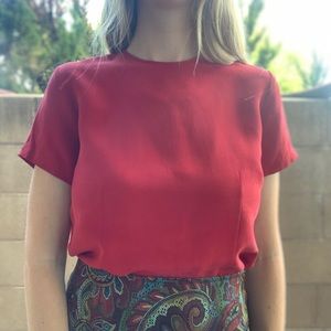 90s Silk Blouse Cranberry Red Size L